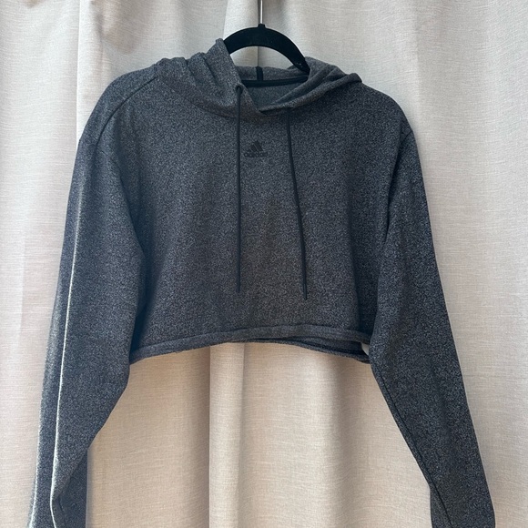 Adidas Women's Charcoal Cropped Hoodie - Picture 1 of 3